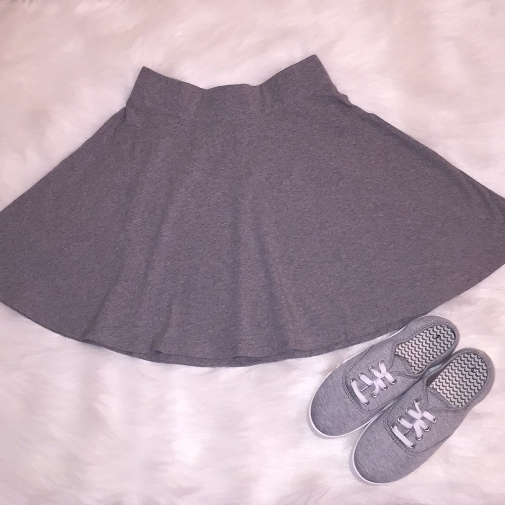 (One Left) Heather Gray Mini Skater Skirt (New) - Picture 2 of 4